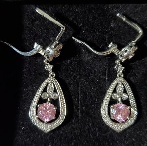 Pink and Clear CZ Dangle Earrings NWOT